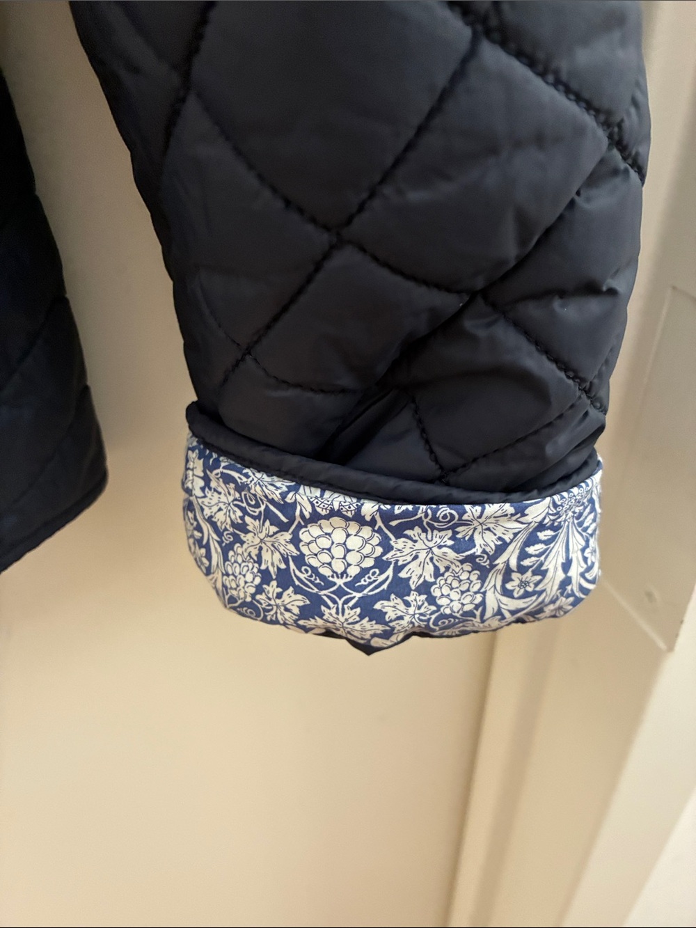 Vintage Barbour Navy Quilted Zip-Front Jacket Liberty Lining US 8 - Picture 4 of 8